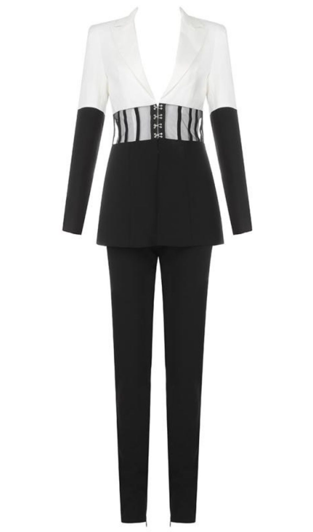 BLACK AND WHITE STITCHING WAIST SEE-THROUGH SUIT