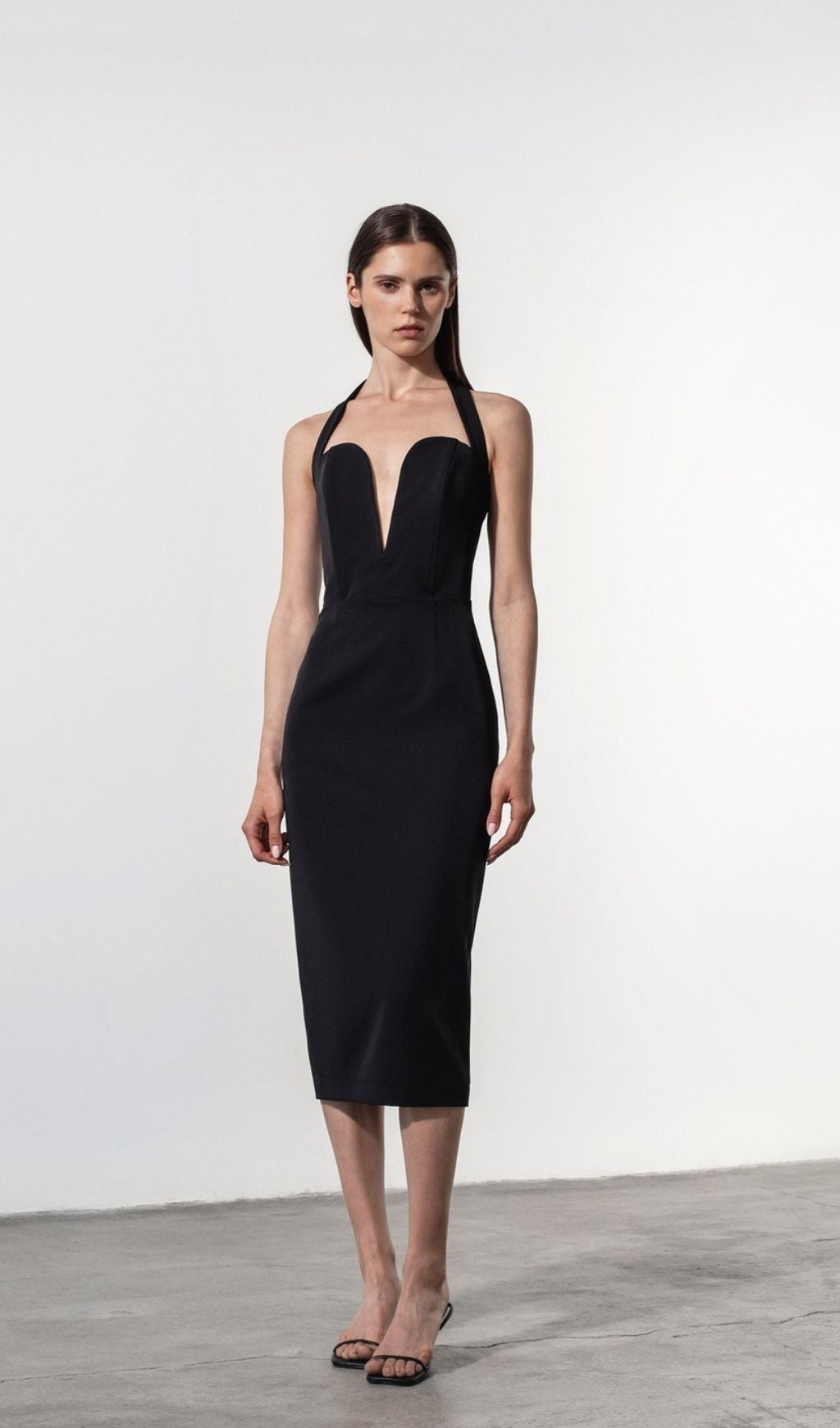 BLACK HALTER MIDI DRESS – Aesvs