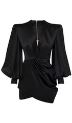 BLACK STAIN DEEP V-NECK MINI DRESS