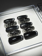 BLACK CAT EYE CRYSTAL HANDMADE PRESS ON NAILS