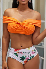 Rose Print Pretty Off Shoulder Bikini