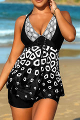 Patchwork On-trend Lace-Up Tankini