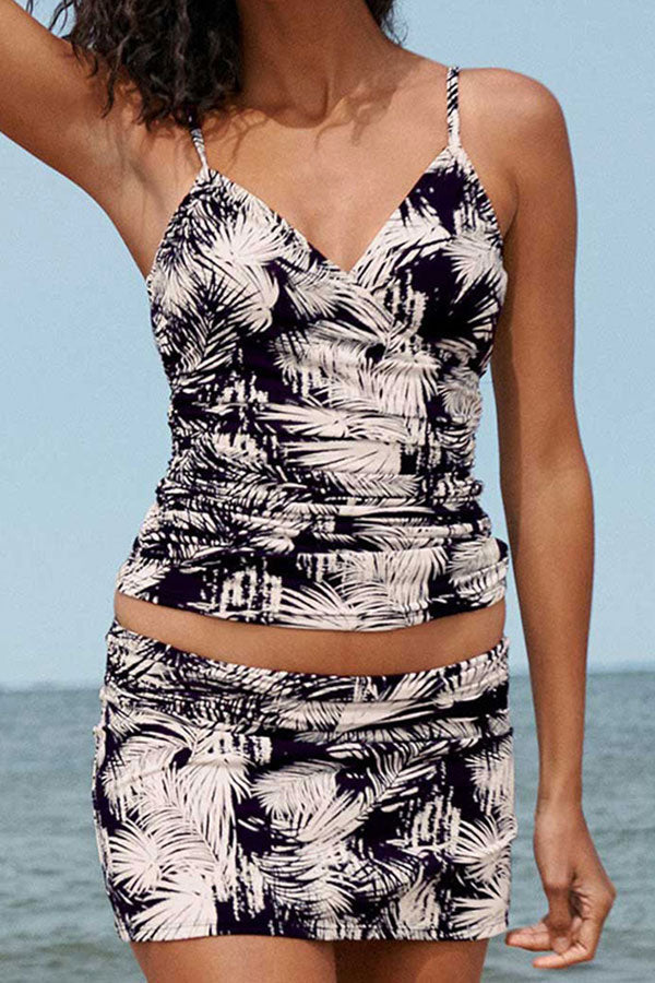 Palm Leaf Pretty Front Wrap Tankini Skirt Set