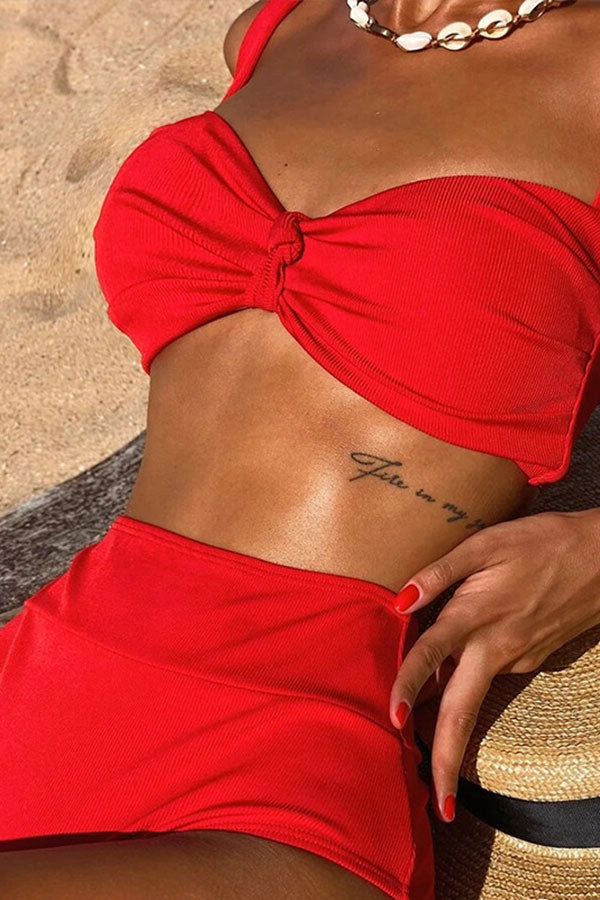 Solid Color Girly High Waist Bikini