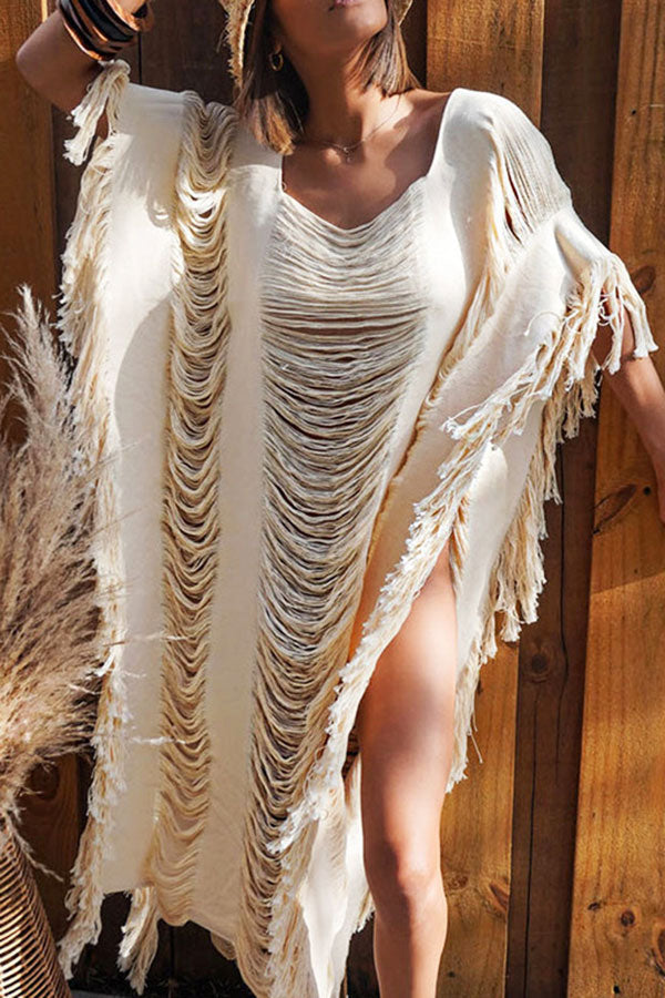 Solid Color Boho Tassel Beachwear