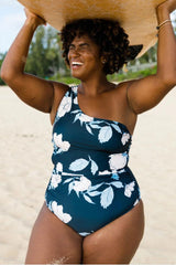 Natural Print Smart Backless One Shoulder One Piece Swimwear