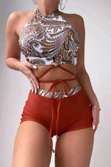 Paisley Print Retro Strappy Bikini