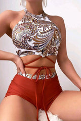 Paisley Print Retro Strappy Bikini