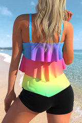 Rainbow Gradient Cute Tiered Ruffle Tankini