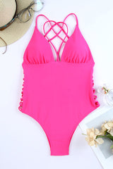 Solid Color Feminine Strappy Cross Back One Piece Swimwear