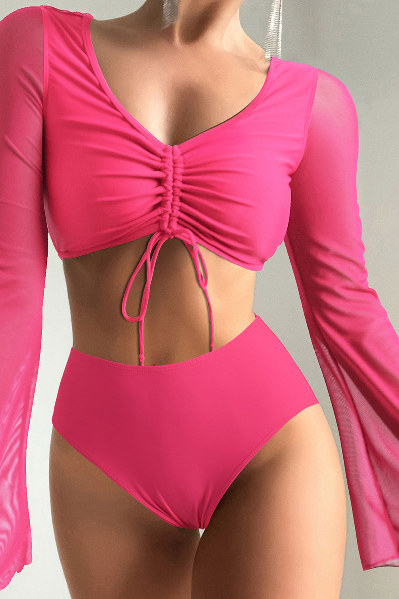 Solid Color Feminine Lace-Up Open Back Bikini