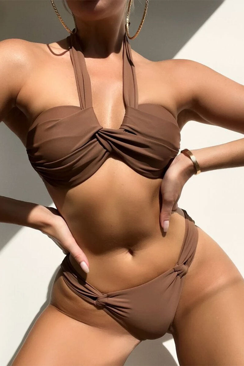 Solid Color Chic Halter Collar Bikini