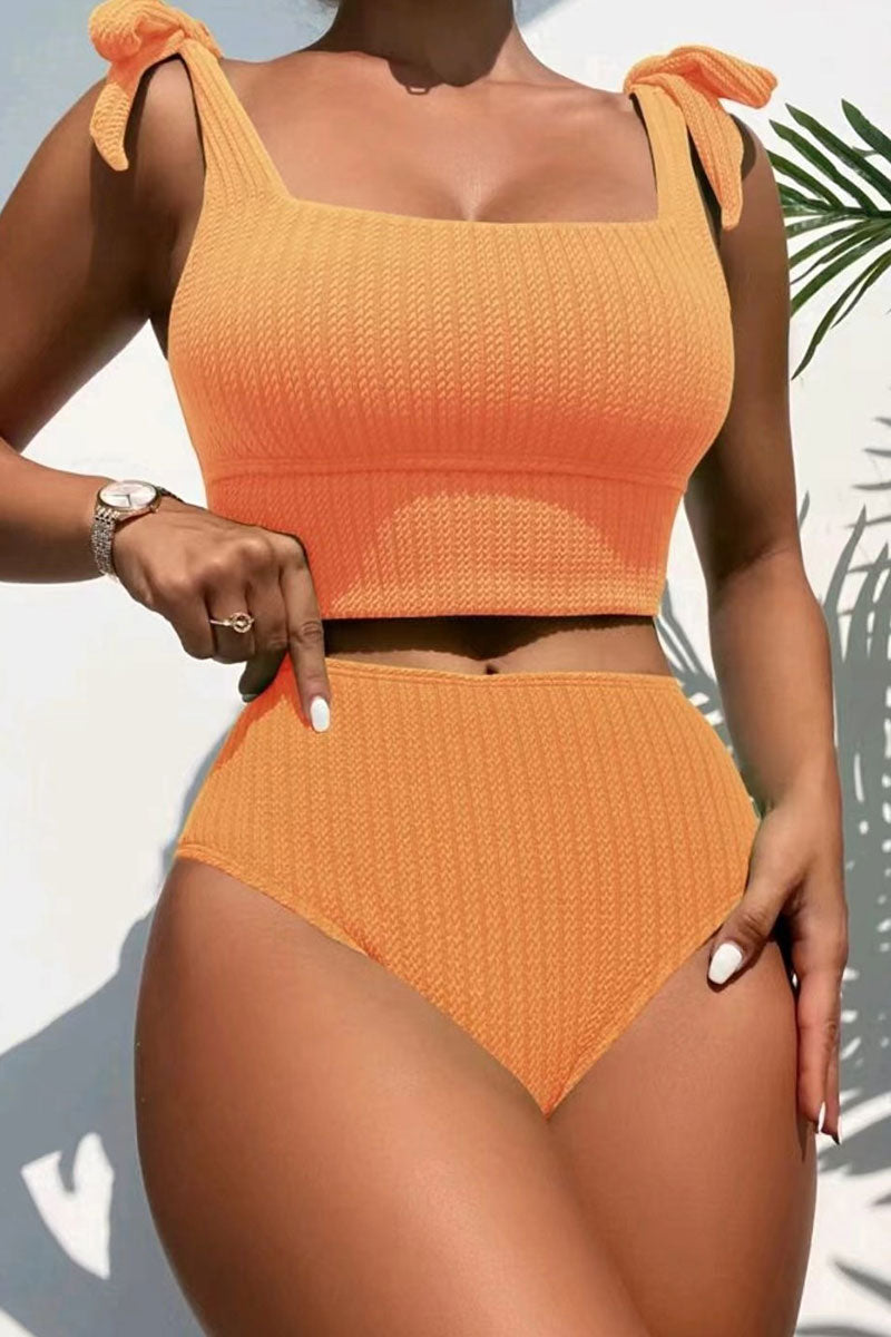 Solid Color Feminine Tie Shoulder Bikini