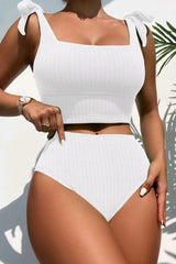 Solid Color Feminine Tie Shoulder Bikini