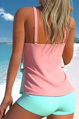 Ripple Print Sporty Tiered Ruffles Tankini