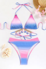 Shell Decor Romantic Lace-Up Gradient Bikini