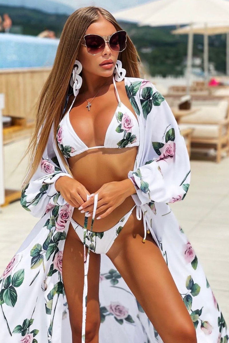 Rose Print Urban High Split Three Pieces