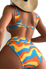 Ripple Print Cross Halter Flirty High Waist Bikini