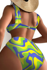 Ripple Print Cross Halter Flirty High Waist Bikini