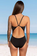 Skull Print Punk Switch V Crop One Piece Swimwear