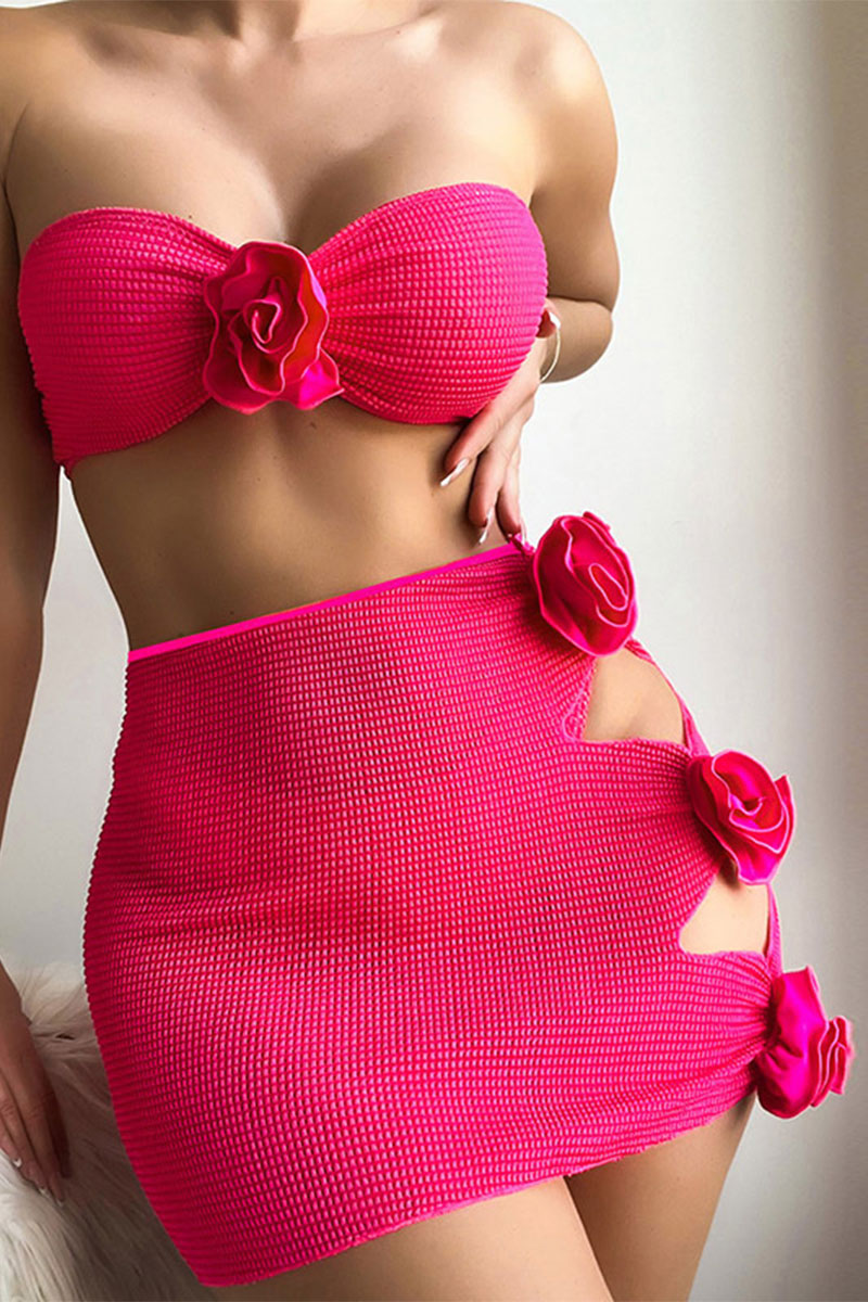 Solid Color 3D Flower Decor Cutout Pretty Waffle Three Pieces