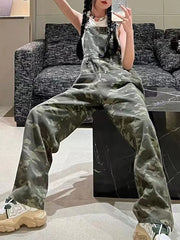 Camo Print Baggy Denim Overalls