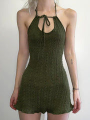 Green Halter Knitted Mini Dress