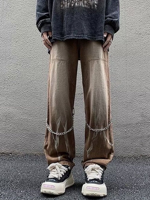 Men's Chain Embellished Straight Cargo Jeans