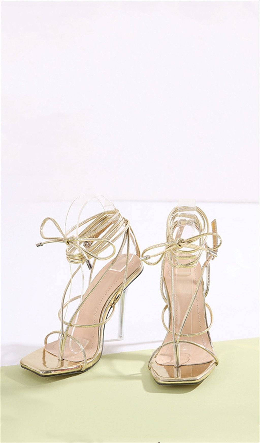 CRYSTAL CROSS STRAPS HIGH HEELS