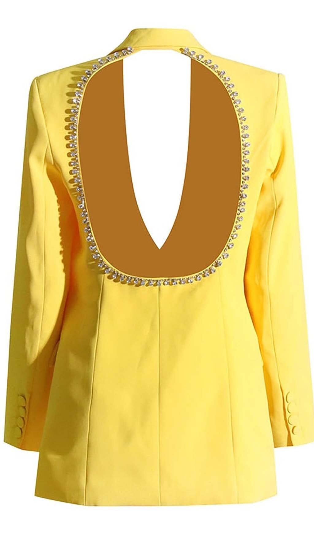 CRYSTAL OPEN BACK JACKET DRESS IN YELLOW