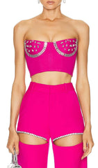 CRYSTAL STITCHED CUTOUT TWO PIECE SET IN PINK