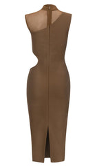 CUT OUT MIDI DRESS IN BROWN