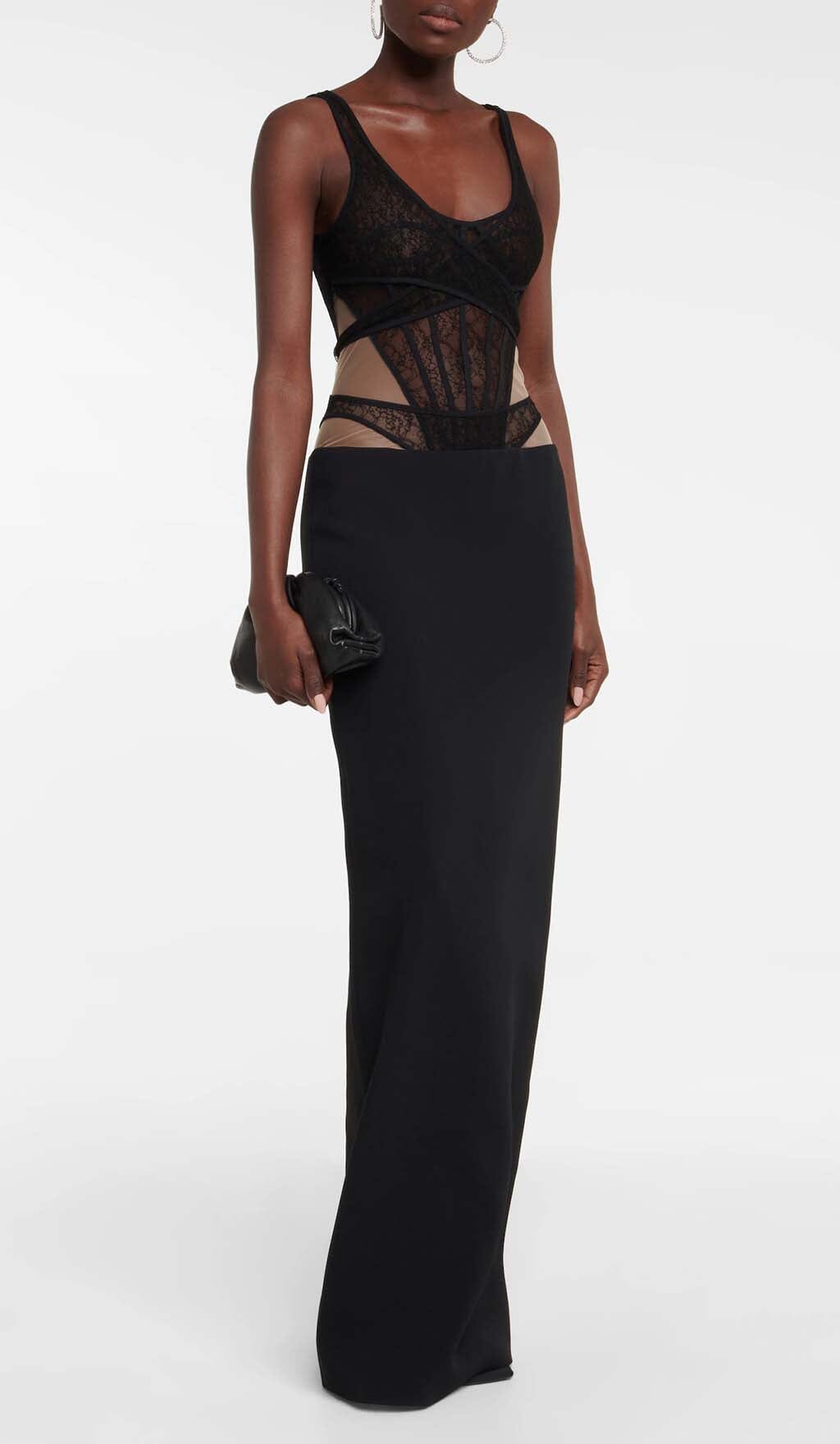 CUT-OUT TULLE CORSET MAXI DRESS IN BLACK – Aesvs