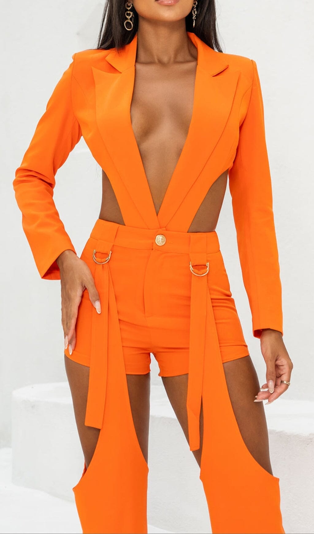 CUTOUT BACKLESS THREE PIECE SET IN ORANGE