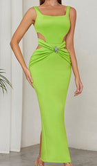 CUT OUT SPLIT MIDI DRESS IN LIME