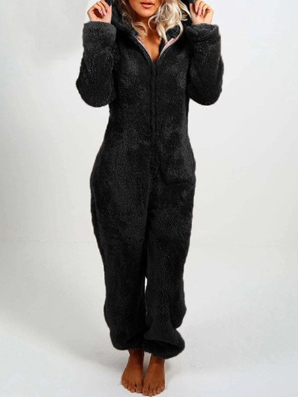 Zip Up Fleece Lounge Jumpsuit