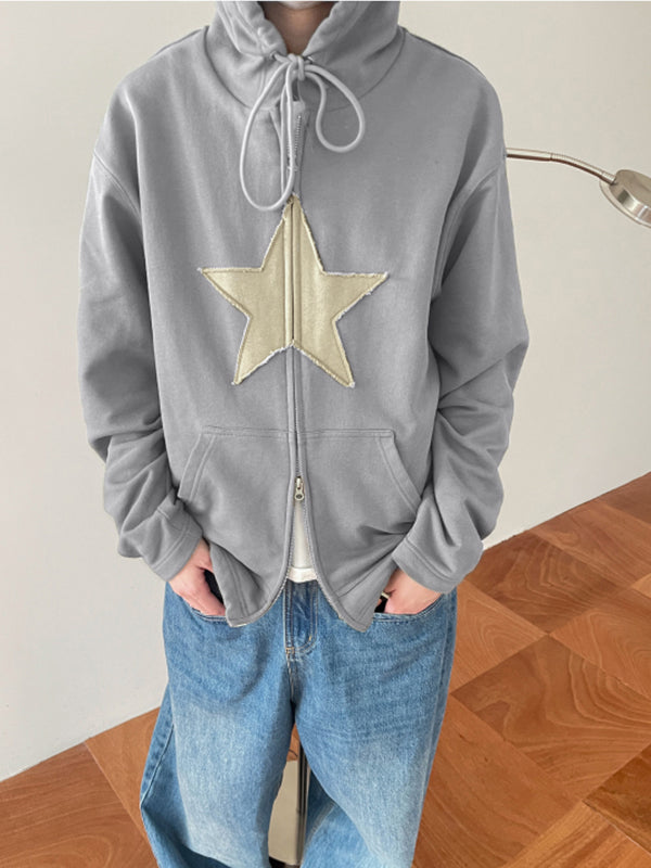 Vintage Star Patch Baggy Zip Up Hoodie