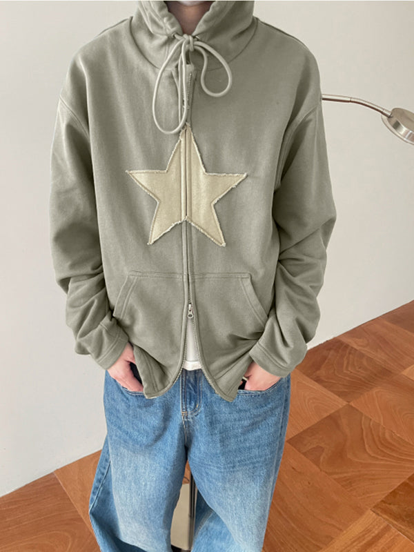 Vintage Star Patch Baggy Zip Up Hoodie