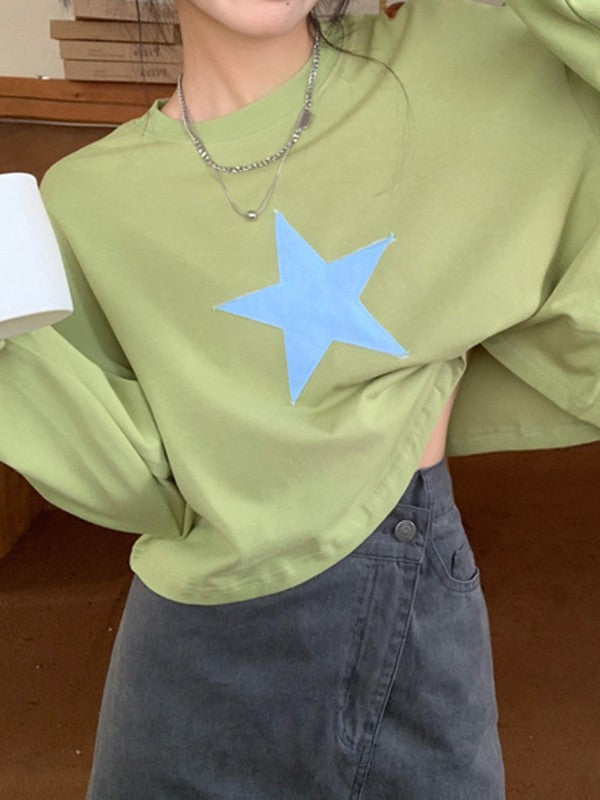 Vintage Star Patch Baggy Zip Up Hoodie