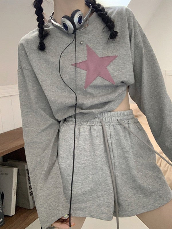 Vintage Star Patch Baggy Zip Up Hoodie