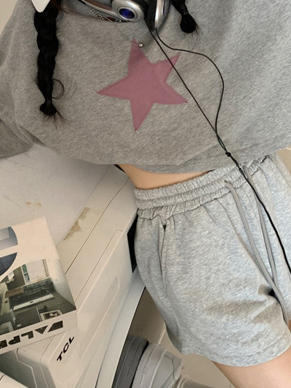 Vintage Star Patch Baggy Zip Up Hoodie