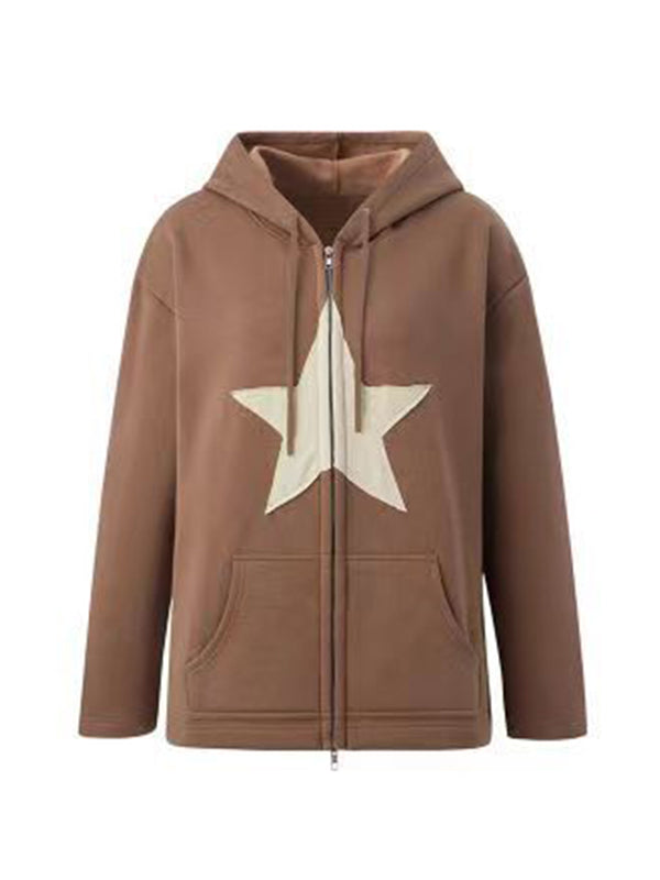 Vintage Star Patch Baggy Zip Up Hoodie