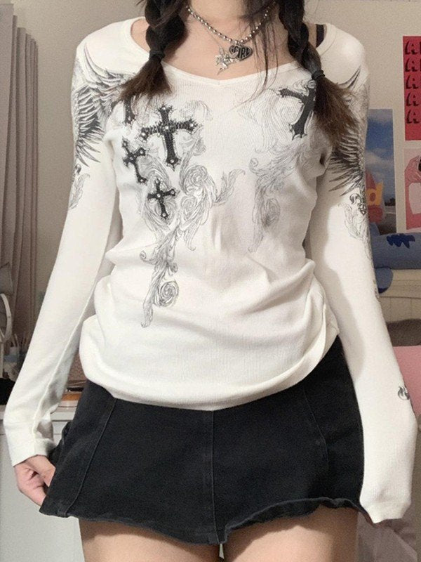 Vintage Grunge Cross Ribbed Long Sleeve Tee