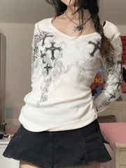 Vintage Grunge Cross Ribbed Long Sleeve Tee