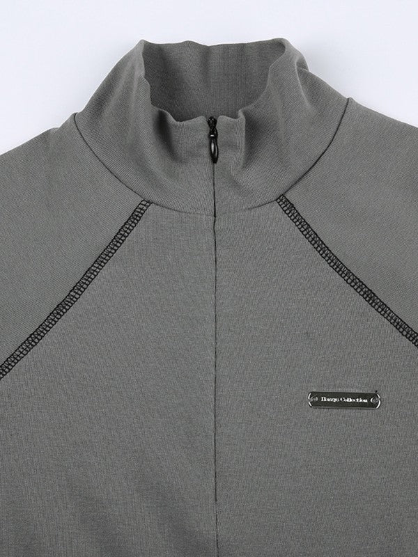 Half Zip Gray Crop Top