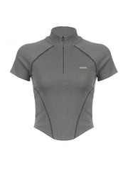 Half Zip Gray Crop Top