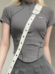 Half Zip Gray Crop Top