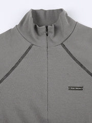 Half Zip Gray Crop Top