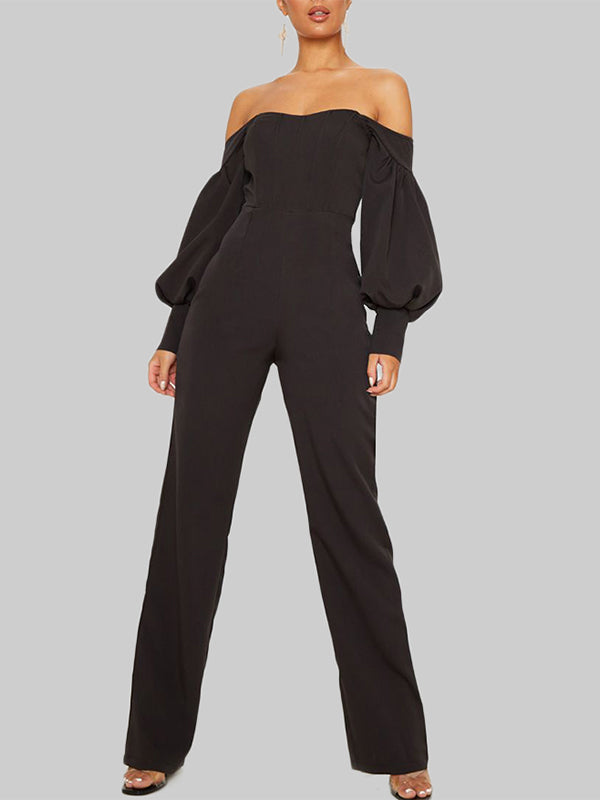 Boat Neckline Off Shoulder Wide Leg Jumpsuit