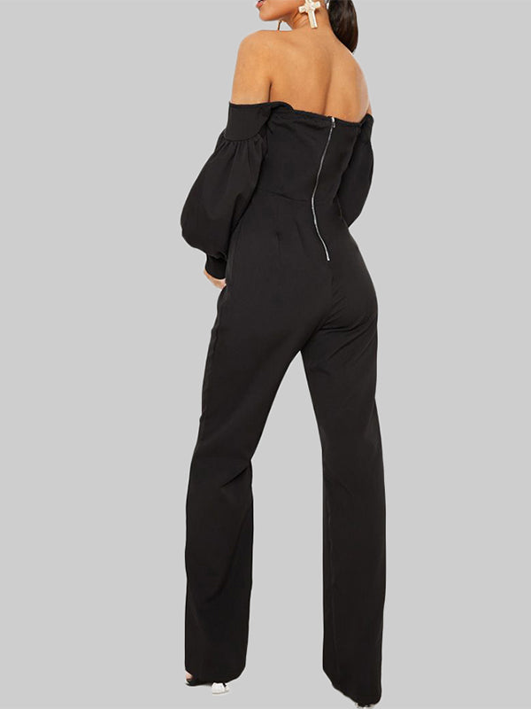 Boat Neckline Off Shoulder Wide Leg Jumpsuit